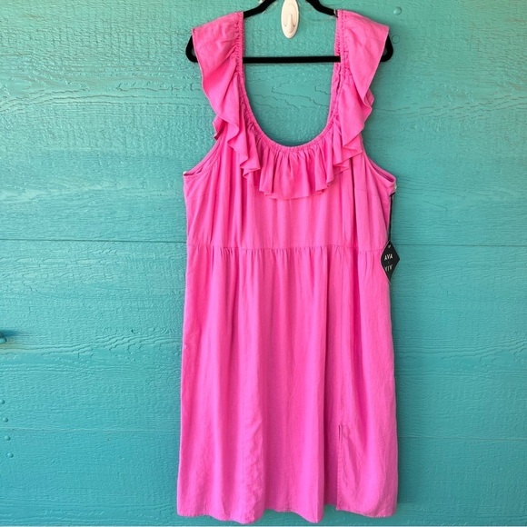 AVA & VIV PINK LINEN RUFFLE EMPIRE WAIST SLEEVELESS MIDI DRESS SIZE 2X PLUS - Picture 4 of 12